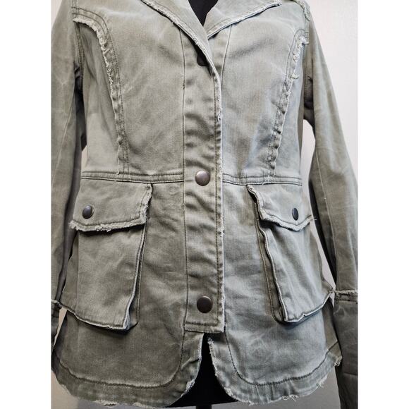 Free People Women's Distressed Jacket Snap Ruffle Army Green Lace Up Cuff Small - Picture 4 of 16